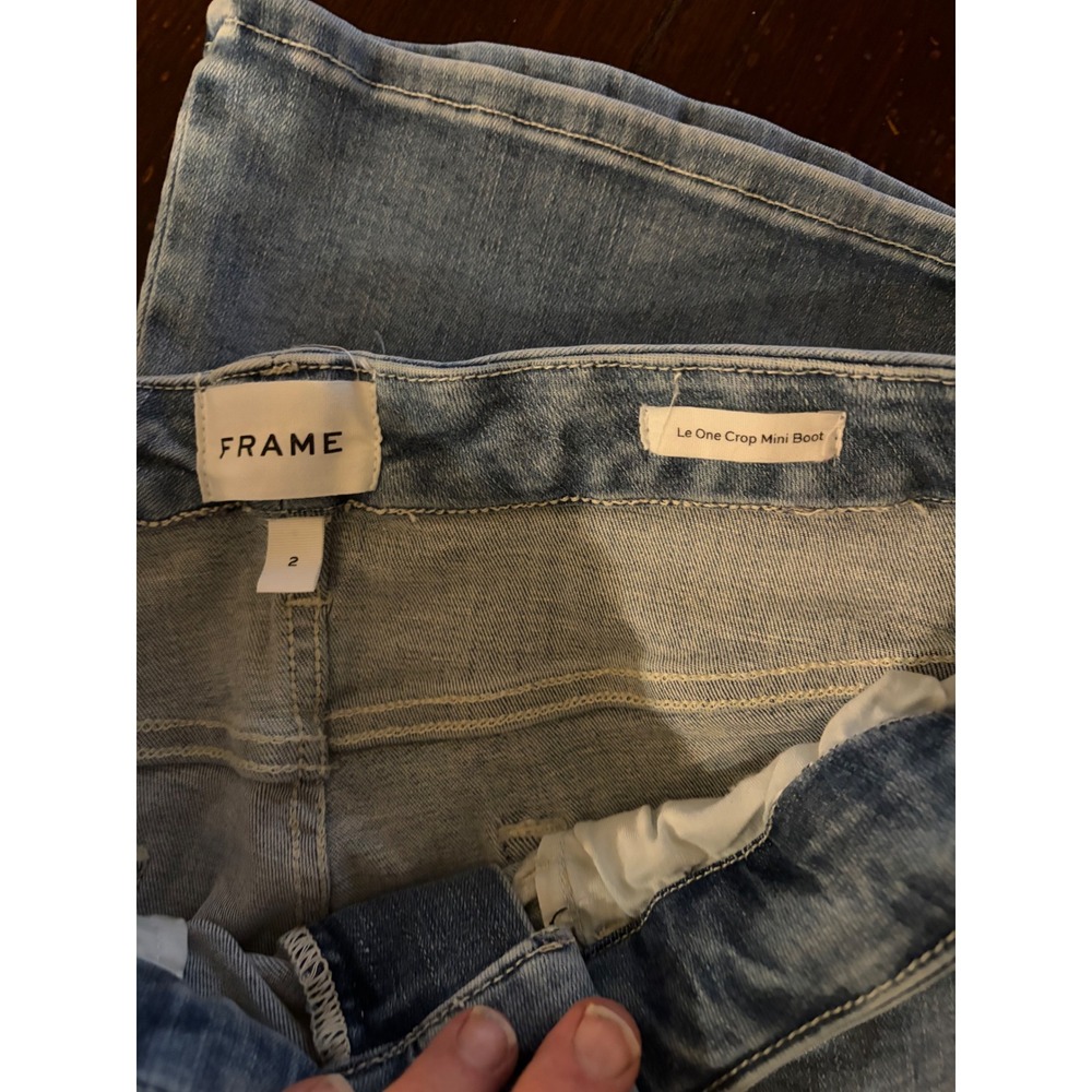 FRAME Le One Crop Mini Boot Jeans Womens Size 2 Medium Wash Blue High Rise Flare - Picture 5 of 13